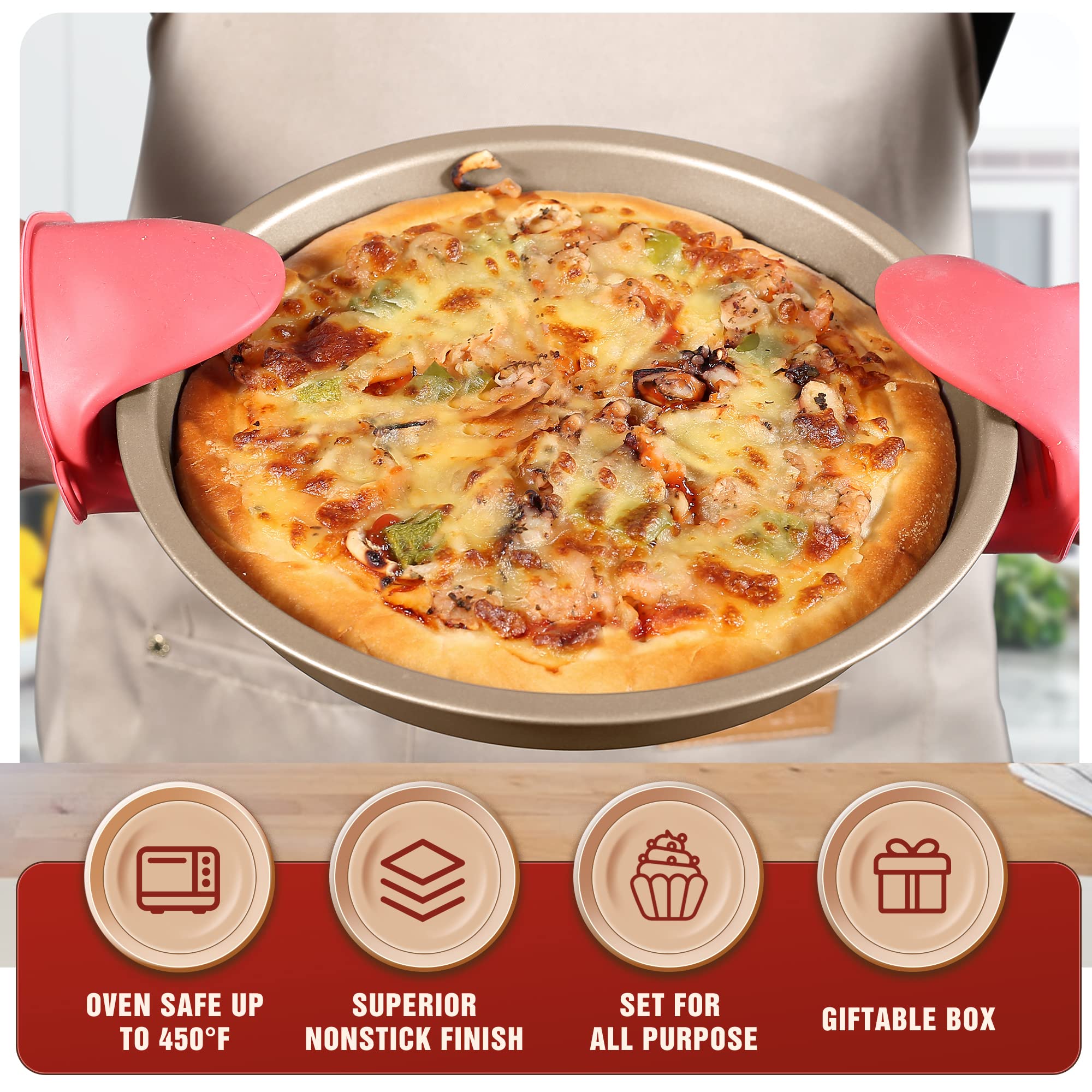 Kitessensu Baking Pans Sets, Nonstick Bakeware Set 8-Piece With Round/Square Cake Pan, Loaf Pan, Muffin Pan, Cookie Sheet, Roast